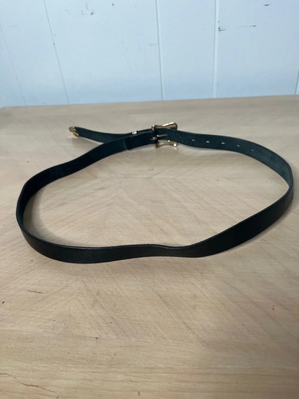 Thin Black Leather Belt with Silver Tone Hardware Distinctive Buckle and tip M